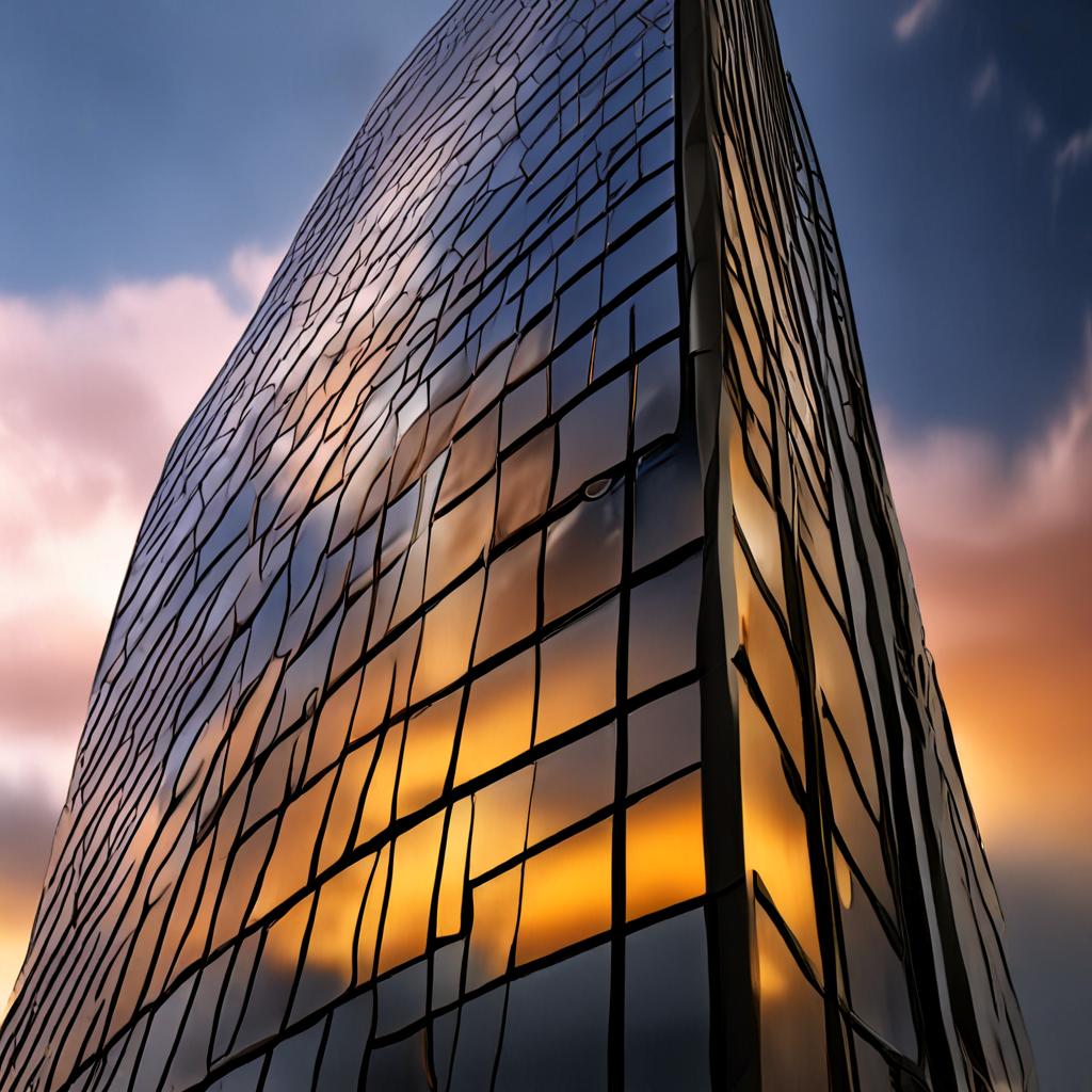 AI architecture photography - modern glass skyscraper reflecting golden sunset clouds - VOID AI bulk image creator