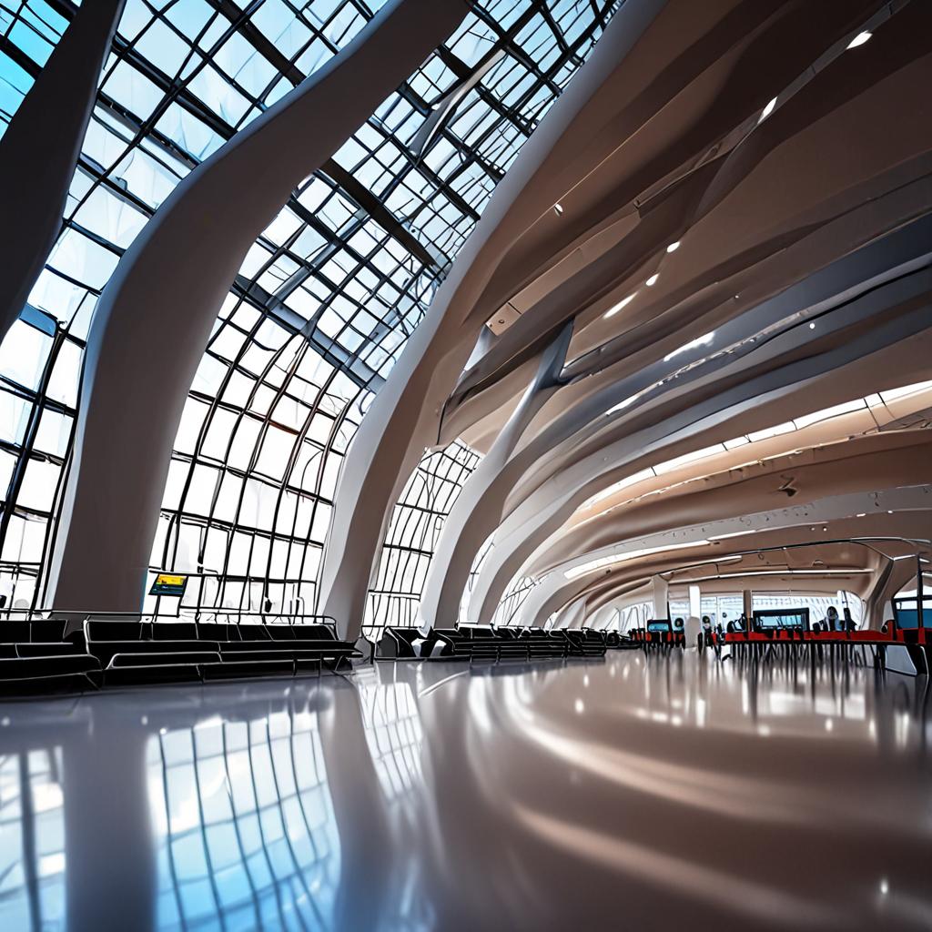 AI architectural photography - modern airport terminal geometric curves and light - VOID AI bulk image creator