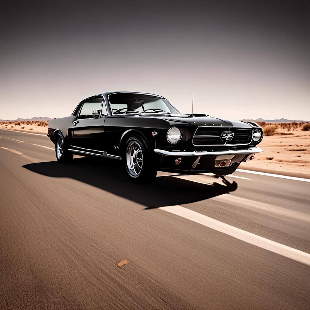 AI automotive photography - classic Ford Mustang on American highway Route 66 - VOID AI bulk image creator