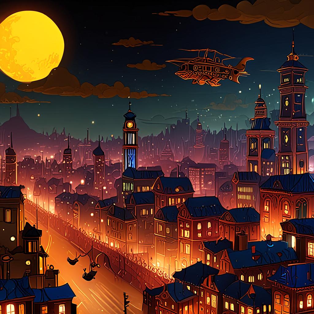 AI steampunk art - retro-futuristic steampunk city airships gears digital illustration - VOID AI bulk image creator