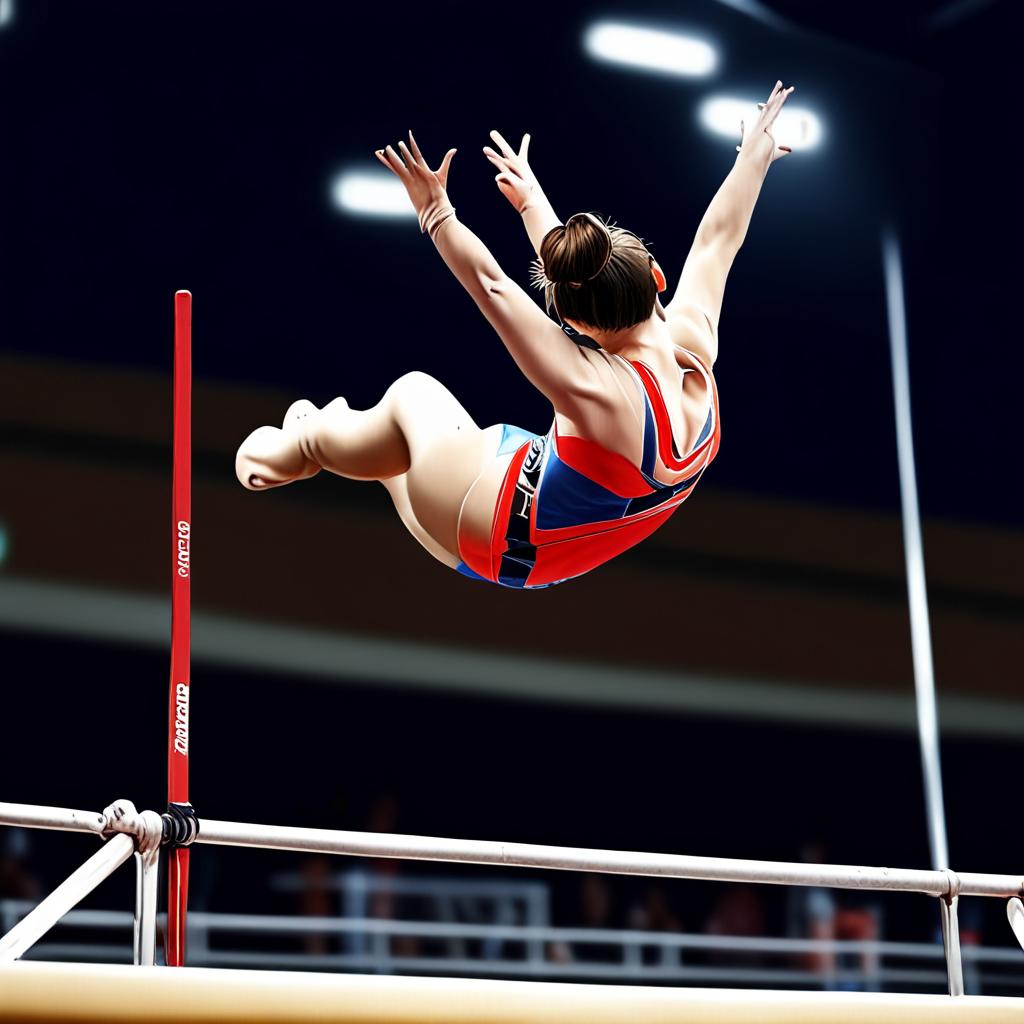 AI gymnastics photography - uneven bars artistic gymnastics editorial - VOID AI bulk image creator