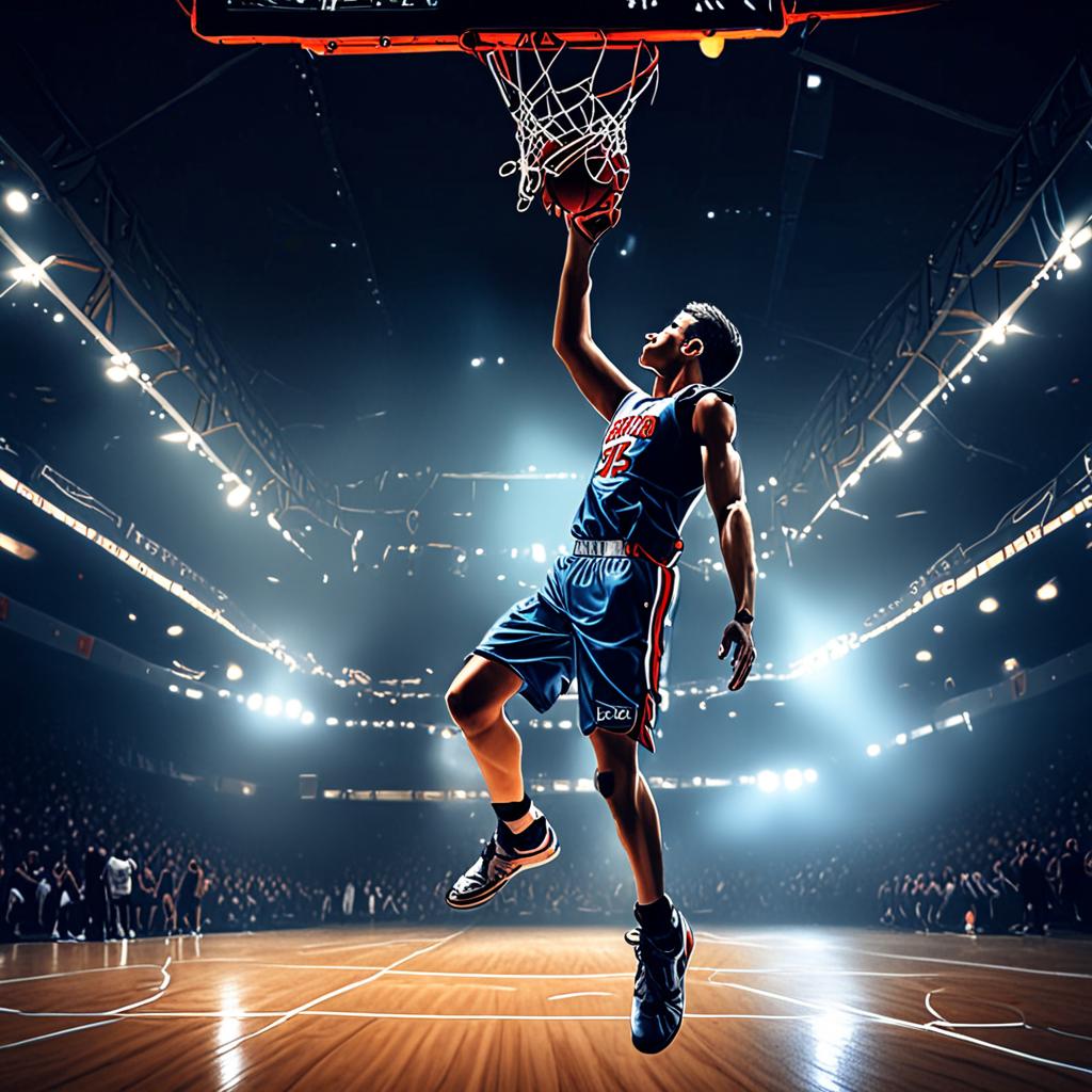 AI basketball photography - slam dunk arena lights indoor sports editorial - VOID AI bulk image creator