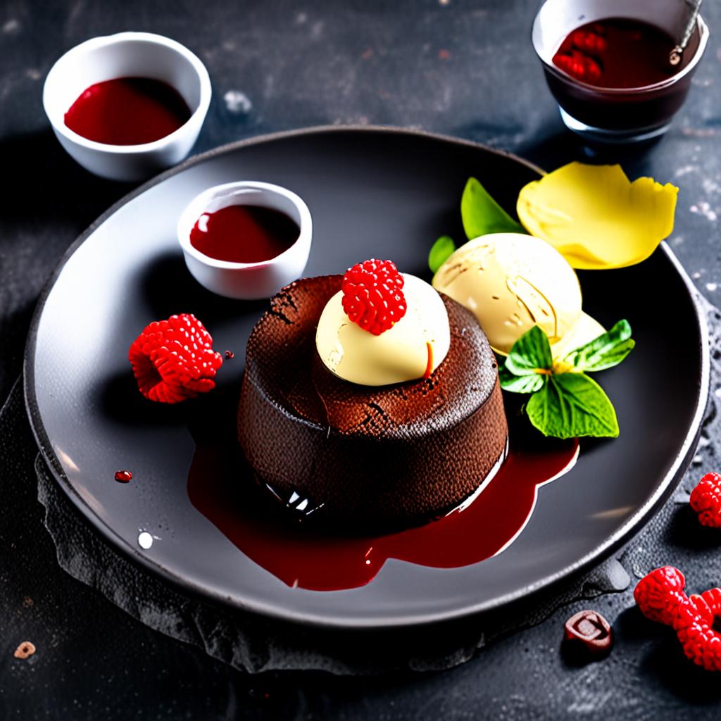 AI food photography - molten chocolate lava cake dessert dark slate presentation - VOID AI bulk image creator