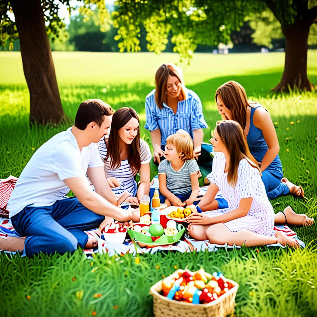 AI lifestyle photography - family picnic on green grass in sunny park - VOID AI bulk image creator