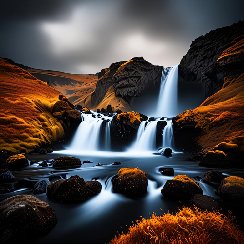 AI nature photography - powerful waterfall in Iceland during autumn foliage season - VOID AI bulk image creator
