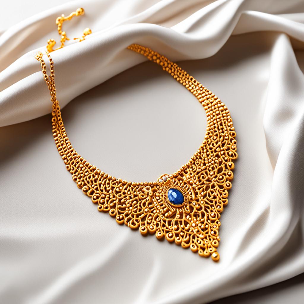 AI product photography - gold necklace on white silk fabric luxury jewellery - VOID AI bulk image creator